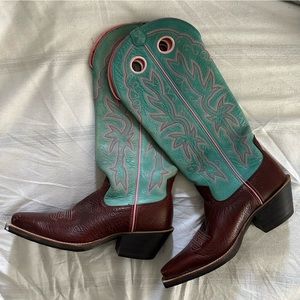 Twisted X Cowboy Boots- Teal with Pink Stitching